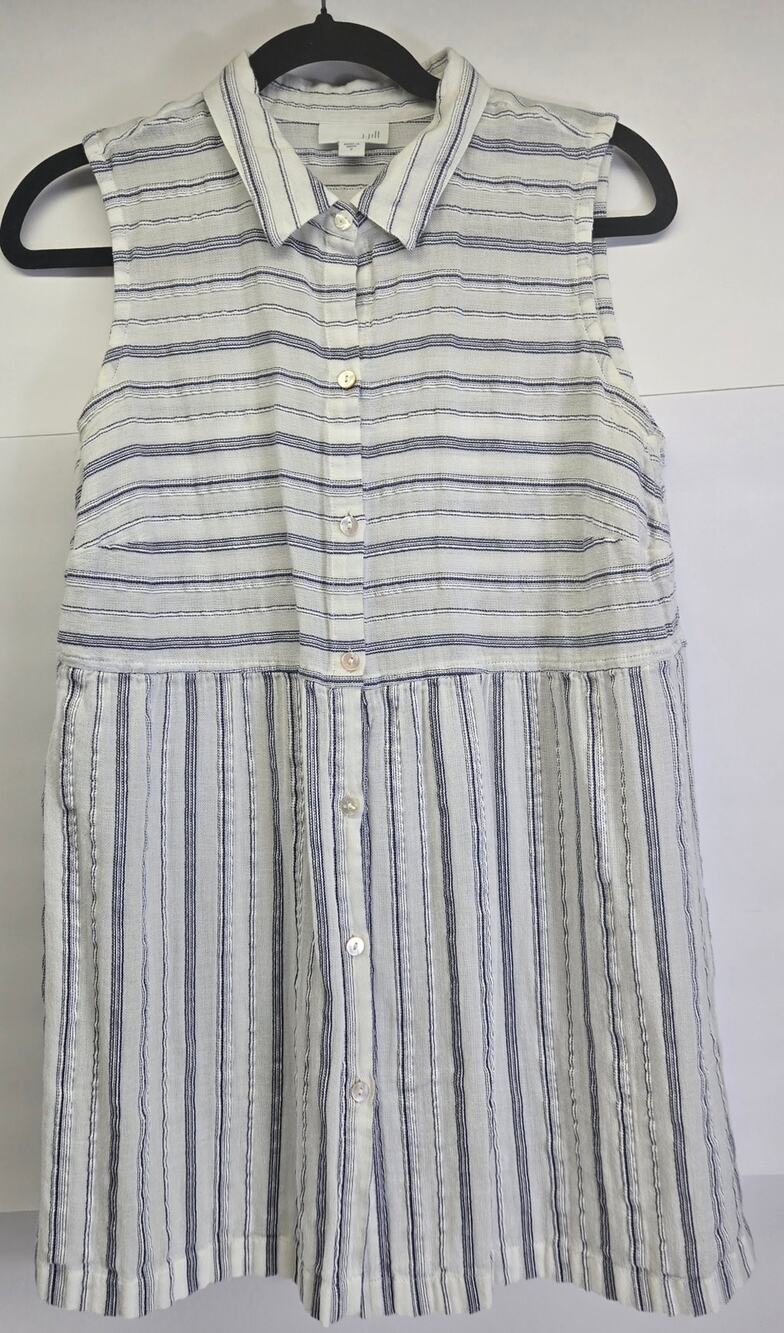 J Jill Top Women's Size S Blue Striped Sleeveless Button Up